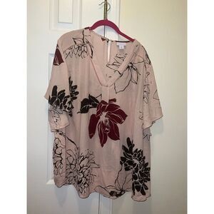Liz Claiborne Womens Blouse Floral Print Short Sleeve Pink (35A)